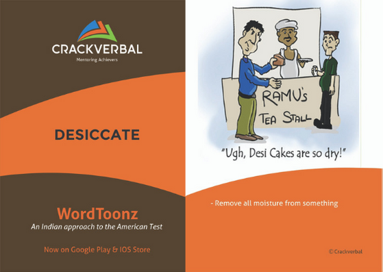 CrackVerbal's GRE Flashcard for 'Dessicate'