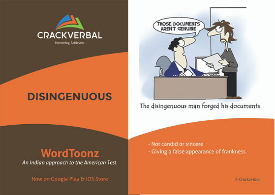 CrackVerbal's GRE Flashcard for 'Disingenuous'