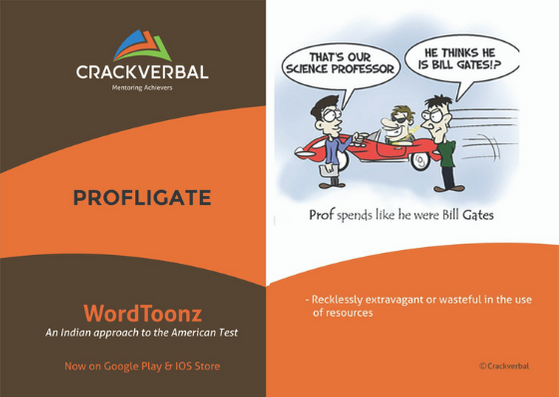 CrackVerbal's GRE Flashcard for 'Profligate'