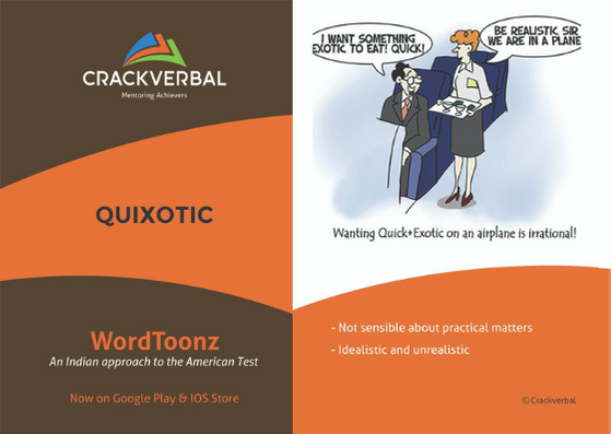 CrackVerbal's GRE Flashcard for 'Quixotic'