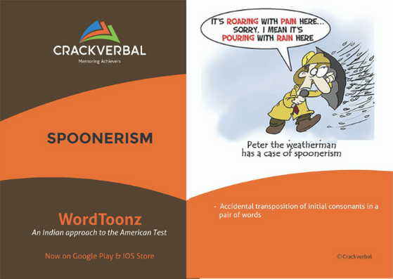 CrackVerbal's GRE Flashcard for 'Spoonerism'
